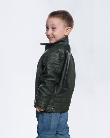 Samuel - Giacca Baby Verde in vera pelle