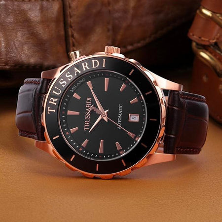 Orologio TRUSSARDI uomo T-logo Automatico pelle marrone / nero