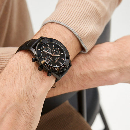 Orologio TRUSSARDI uomo T-logo cronografo pelle total black