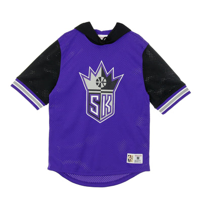 MITCHELL & NESS Felpa Leggera Cappuccio Manica Corta Uomo Nba Buzzer Beater Mesh Hoody Hardwood Classics Sackin Original Team Colors da uomo