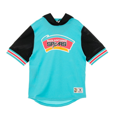 MITCHELL & NESS Felpa Leggera Cappuccio Manica Corta Uomo Nba Buzzer Beater Mesh Hoody Hardwood Classics Saaspu Original Team Colors da uomo