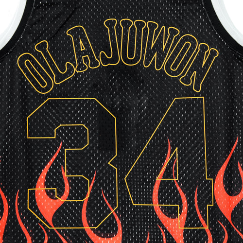 MITCHELL & NESS Canotta Basket Uomo Nba Swingman Jersey Flames Hardwood Classics N.34 Hakeem Olajuwon 1993-94 Houroc Black/black/multi Color da uomo