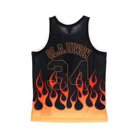 MITCHELL &amp; NESS Canotta Basket Uomo Nba Swingman Jersey Flames Hardwood Classics N.34 Hakeem Olajuwon 1993-94 Houroc Black/black/multi Color da uomo