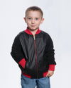 Davide - Bomber Bambino Nero in vera pelle con Dettagli Rossi