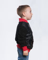 Davide - Bomber Bambino Nero in vera pelle con Dettagli Rossi