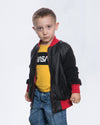 Davide - Bomber Bambino Nero in vera pelle con Dettagli Rossi