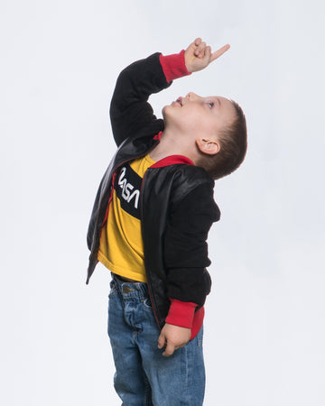 Davide - Bomber Bambino Nero in vera pelle con Dettagli Rossi