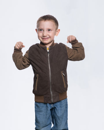 Davide - Bomber Bambino Testa di Moro in vera pelle Scamosciata