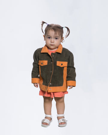 Noa - Giacca Bambina Arancio in vera pelle Scamosciata