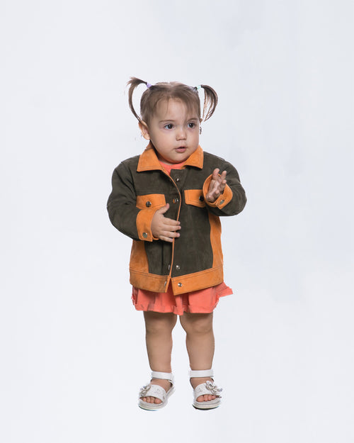 Noa - Giacca Bambina Arancio in vera pelle Scamosciata