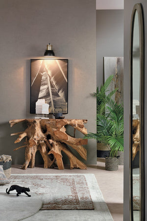 Consolle "Solidad" struttura in radici di teak originali per decorazioni ambienti