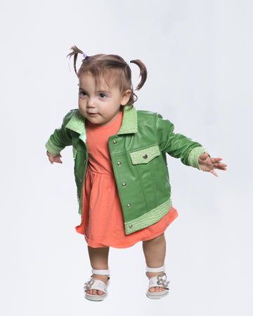 Noa - Giacca Bambina Verde in vera pelle