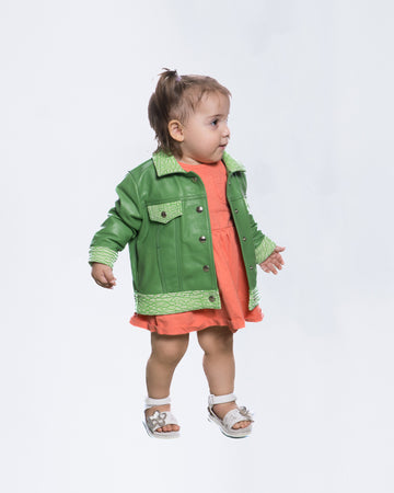 Noa - Giacca Bambina Verde in vera pelle
