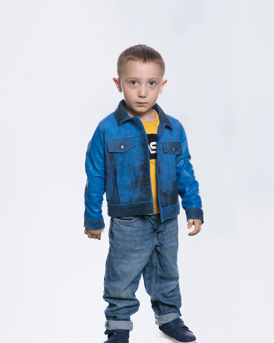 Noa - Giacca Baby Blu Effetto Vintage in vera pelle