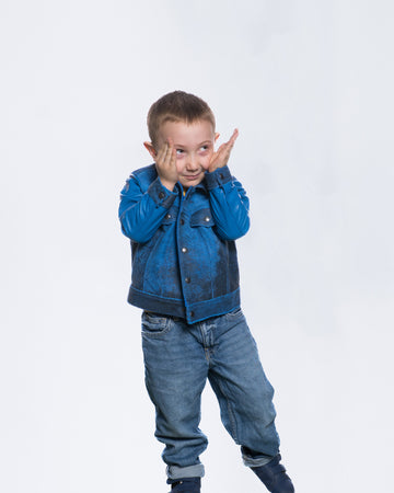 Noa - Giacca Baby Blu Effetto Vintage in vera pelle