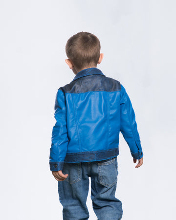 Noa - Giacca Baby Blu Effetto Vintage in vera pelle