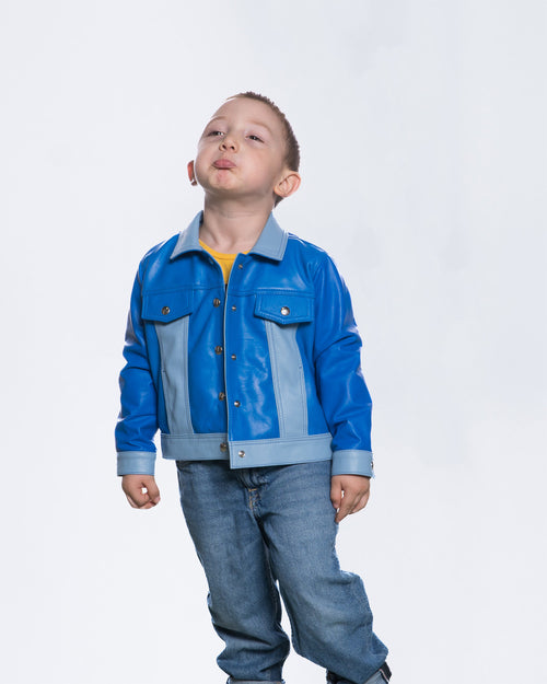 Noa - Giacca Baby Blu in vera pelle