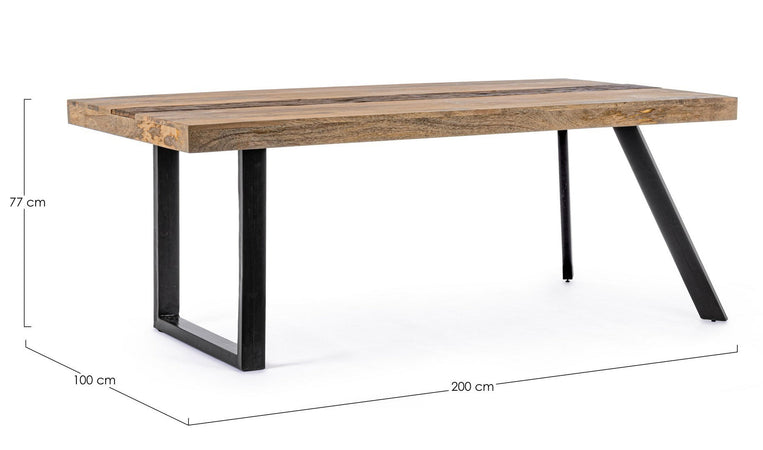 Tavolo Manchester rettangolare, con gambe in acciaio, piano in legno di mango, stile moderno