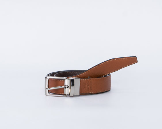 Federico - Cintura Reversibile Liscia Ruggine e Testa di Moro In Vera Pelle di Vitello Double  face