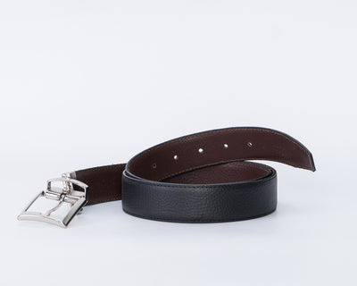 Bernardo - Cintura Reversibile Liscia Testa di Moro e Nero In Vera Pelle di Cervo Double face