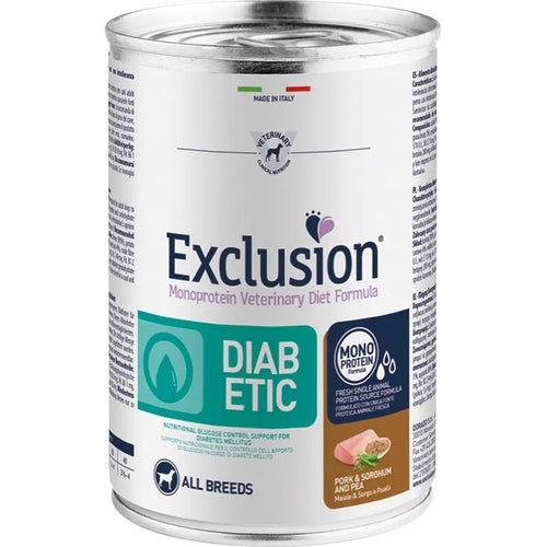 Exclusion Diabetic paté Cani Adulti All Breeds maiale e piselli 400 gr