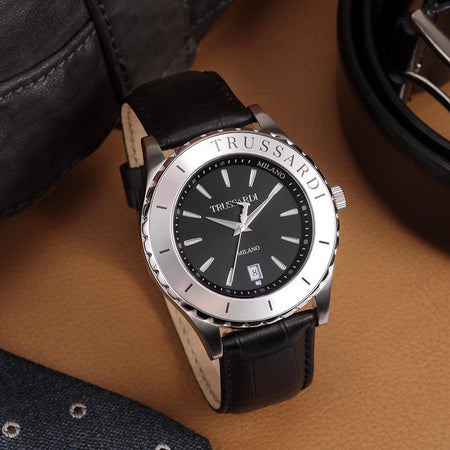 Orologio TRUSSARDI uomo T-logo datario pelle / nero