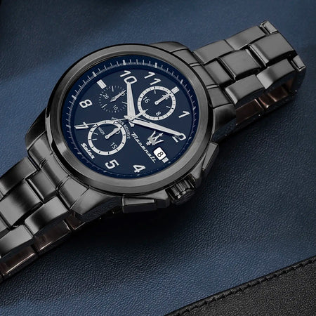 Orologio MASERATI uomo Successo Solar cronografo gun / blu Limited Edition