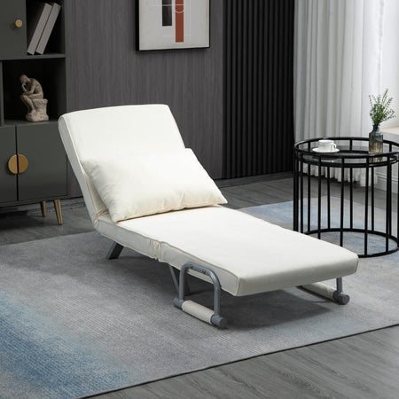 Poltrona Letto singolo materasso brandina Lettino 2 in 1 sedia con Schienale Inclinabile in 5 Posizioni, 65×69×82cm, Beige F833-040CWA