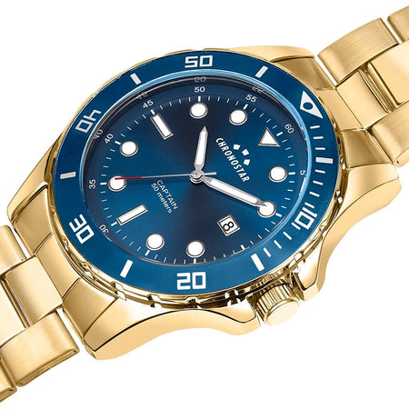 Orologio CHRONOSTAR uomo Captain acciaio dorato / blu