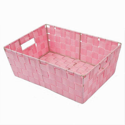 Porta Oggetti Cesto In Tessuto Intrecciato Rosa 38x26x13 Cm Con Maniglie 79035