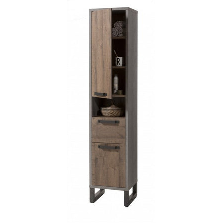 Colonna da bagno 2 Ante ed 1 Cassetto stile Industrial grigio e rovere h 190 cm