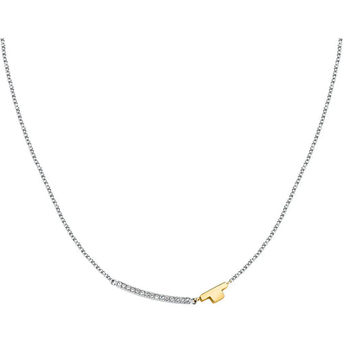 Collana TRUSSARDI donna T-Logo acciaio / oro / cristalli bianchi