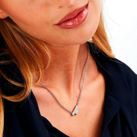Collana TRUSSARDI donna T-Logo acciaio / cristalli bianchi