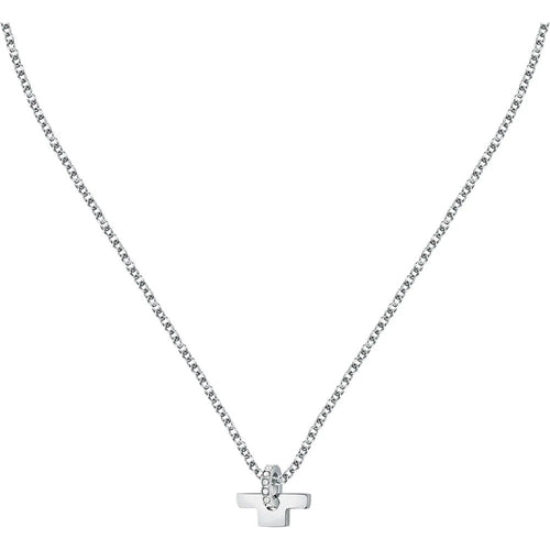 Collana TRUSSARDI donna T-Logo acciaio / cristalli bianchi