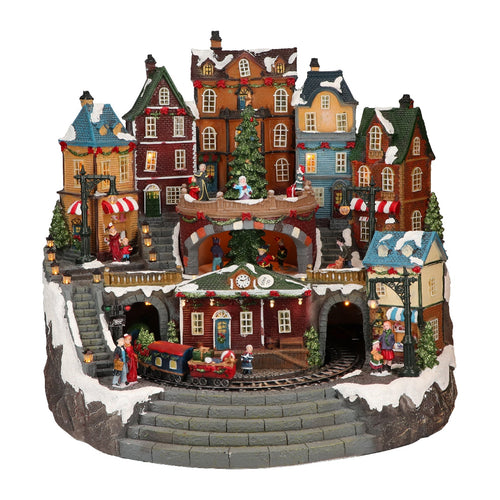 Municipio del villaggio animato con luci Led per decorazioni natalizie