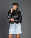 Belen - Giacca Donna Nera in Vera Pelle dettagli Bianco