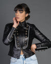 Belen - Giacca Donna Nera in Vera Pelle dettagli Bianco
