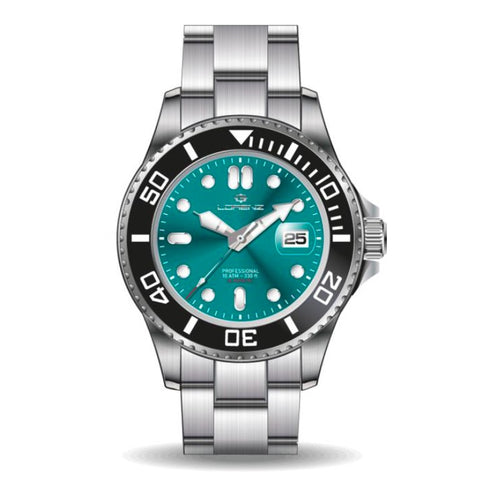 Orologio LORENZ uomo Scuba Automatico datario acciaio / celeste