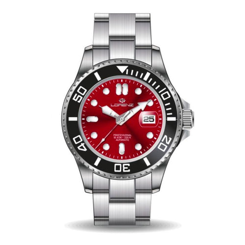 Orologio LORENZ uomo Scuba Automatico datario acciaio / rosso