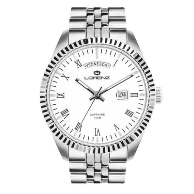Orologio LORENZ uomo Ginevra day-date acciaio / bianco