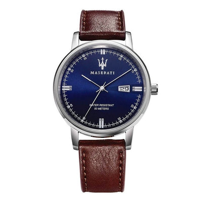 Orologio MASERATI uomo Eleganza data pelle marrone / blu