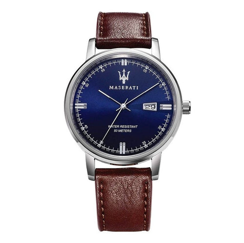 Orologio MASERATI uomo Eleganza data pelle marrone / blu