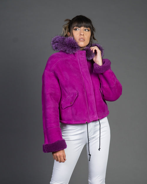 Beatrice Bis - Giacca Donna Viola in vera pelle e vera pelliccia