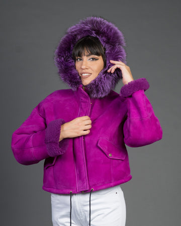 Beatrice Bis - Giacca Donna Viola in vera pelle e vera pelliccia