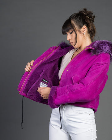 Beatrice Bis - Giacca Donna Viola in vera pelle e vera pelliccia