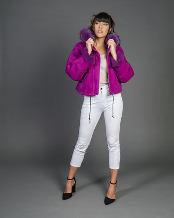 Beatrice Bis - Giacca Donna Viola in vera pelle e vera pelliccia