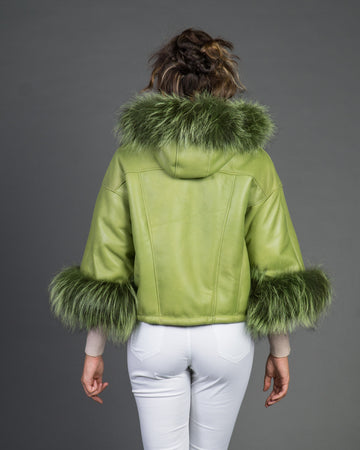 Bea - Giacca Donna Verde in vera pelle e vera pelliccia
