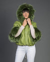 Bea - Giacca Donna Verde in vera pelle e vera pelliccia