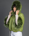 Bea - Giacca Donna Verde in vera pelle e vera pelliccia