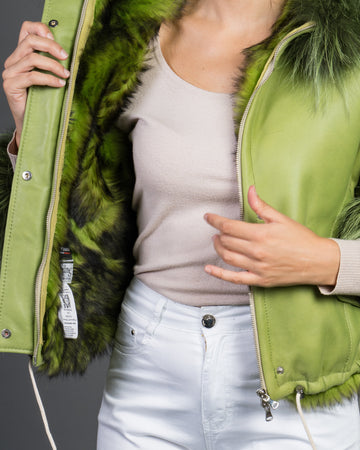 Bea - Giacca Donna Verde in vera pelle e vera pelliccia